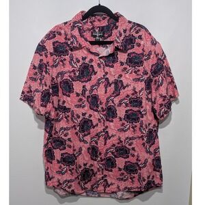 Houston White Floral Button Up Shirt Mens XL Pink Navy Excellent Short Sleeve